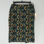 LuLaRoe Skirt Womens L Green Yellow Cassie Straight Midi Geometric Stretch NWT Photo 7