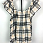 Lucky Brand  Black Peach‎ Plaid Flutter Sleeve Babydoll Blouse Photo 0