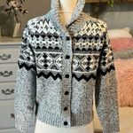 Evan Picone Sweater Silk Acrylic Cotton Angora Black White Cardigan Nordic Small Photo 2