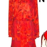 Ny&c red flowing dress with black lace hem and tie neck! Nwt Red Size L Photo 1