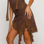 Tiger Mist  - Brown Strapless Dress with Ruffle Hem Photo 0