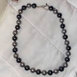 Signed Dark Almost Black & Silver Beaded Necklace Gray Photo 0