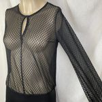 Forever 21 💋 Black Sheer Lattice Crosshatch Lace Bodysuit Long Sleeves Key Hole Photo 8