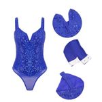 Sparkling Royal Blue Sequin V Neck Spaghetti Strap Bodysuit Women's Photo 6