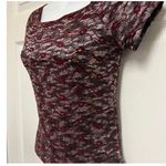 Amazing Lace Burgundy and Gray/Silver Embroidered Lace Stretch Pullover Crop Top Photo 1