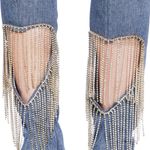 Dolls Kill DENIM HEELED BOOTS RHINESTONES HEART CUT OUT SZ 8 1/2 WOMEN Photo 1