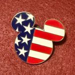 Disney  Vintage Mickey Mouse Red White Blue American Enamel Flag Pin 2001 Photo 0