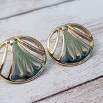Vintage Stud Earrings For Pierced Ears Retro Gold Tone with Cream/Green Tones Photo 2