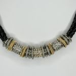Chico's Rhinestone Silver and Gold Tone Black Braided Cord Necklace β¨ Photo 2