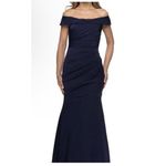 La Femme New  Off the Shoulder Satin Trumpet Gown In Navy‎ Size 18 Photo 2