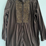 Chico's Top Womens 2 Large Chocolate Brown Tunic Gold Beaded Peasant Boho Desert Photo 0