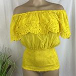 Arden B Yellow Crochet Lace Peasant Short Sleeve Top XS Photo 1