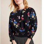 Anthropologie NEW Maeve Boatneck Puff Long Sleeve Floral Print Blouse Black Med Photo 14