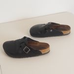 Birkenstock Boston Shoes Women's 38 Size 7- 7.5 Black Leather Soft Footbed Clogs Photo 2