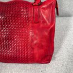 Women's Red Leather Shoulder Bag Woven Design Casual Handbag Photo 3