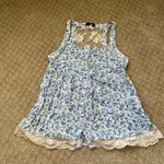 Candy Couture Sleeveless Babydoll Top Blue Purple Floral Lace Cut Out Large VGUC Photo 0