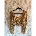 Urban Outfitters ‎ Outfitters Tie Front Top Smocked Long Sleeve Crop Blouse Bohemian L Photo 1