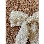 Ivory/Cream Allover Pearl Beaded Preppy Bridal Hair Bow Ribbon Clip Coquette Photo 1