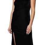 Laundry by Shelli Segal New One Shoulder Side Slit Gathered Dress Black Size 8 Photo 0