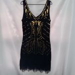BEYONDBABE WO SIZE XL Elegant Black and Gold SEQUINS FLAPPER Women's STYLE Dress Photo 10
