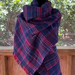 Loft Women's Blue And Red Plaid Rectangular Blanket Scarf OS. NEW Photo 0