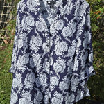 NEW Carole Little Woman Linen Button Down Blouse 1X Blue Photo 0