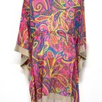 Anthropologie Vibrant Bold Paisley Floral Print Sheer Swim Cover Up Kaftan Tunic Top Shirt Photo 2