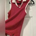 Talbots Women’s Sleeveless Red White Stripe Cotton Collared Polo Size Large Photo 6