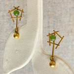Gold Tone Geometric Jade Drop Earrings Dangle Statement Modernist Good Luck Photo 1