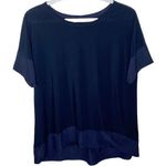 Nic+Zoe navy satin tipped relaxed cut short sleeve blouse size S Photo 0