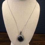 JACK JUDITH Sterling Silver Onyx Marcasite Reversible Pendant & Huggies Earrings Photo 2