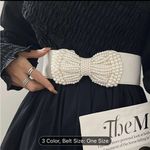 An elegant solid colored elastic waistband with a wide imitation pearl bow Red Photo 1