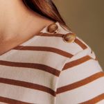 Sézane Sezane Colette Mariniere Striped Cotton Long Sleeve Shirt Ecru Camel Size Small Photo 2