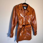 Topshop  Brown Faux Patent Leather Trench Coat Jacket Womens 8 Preppy Fall Classy Photo 5