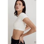 Madewell V-Neck Crop Textured Tee in Lighthouse Cream Size XL Photo 3