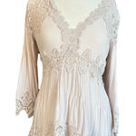 POL EUC  Small Pale Pink Lace Crochet Blouse Flare Sleeve Photo 0