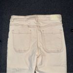 ZARA High Waist Mini Flare Jeans Beige Cream Raw Hem 10 Preppy Boho Patch Pocket Photo 4