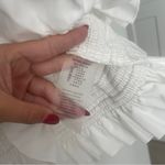 Susan Fang White Ruffled Top Smocked Short Sleeve White Blouse Photo 4