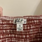 Twist Front Gingham Cropped Puff Sleeve Shirt Red Photo 1