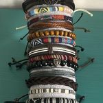 Multicolor Wood Bead Woven Vegan Leather Charm Bohemian Bracelets 13 Piece Set Brown Photo 0
