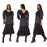 Sea NY Nadine Border Smocked Dress Cotton Puff Sleeve Ruffled V Photo 1