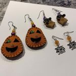 Lot Of 3 Costume Earrings Pierced Halloween Dangle Trick Or Treat / Pumpkin Photo 1