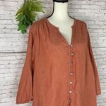 J. Jill Pure Jill Linen Burnt Orange Terracotta Loop Button Blouse Size XL Photo 1