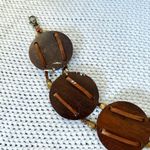 Vintage Unmarked Leather Double Strap Wooden Carved Medallion Disc Waist Belt OS Brown Photo 9