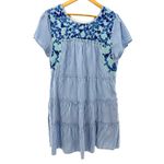 J.Marie Kennedy Blue Stripe Embroidered‎ Tiered Flutter Sleeve Dress Cotton L Size L Photo 3
