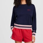 Champion Navy Blue Crewneck Sweatshirt Striped Cuffs and Hem XL Photo 3