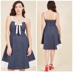 Modcloth Yours to Adore Navy Bow adjustable strap dress size XS retro rockabilly Photo 7