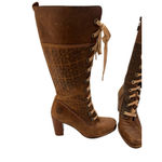 Timberland Guild Heel Lace-Up Leather Boots Size 8M Block Heel Patterned Shaft Photo 4