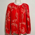 Banana Republic  Leaf Embroidered Puff Sleeve Linen Blouse Size Medium Photo 0