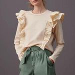 Anthropologie Karina Long Sleeve Crewneck Ruffled Cream Blouse Top Photo 0
